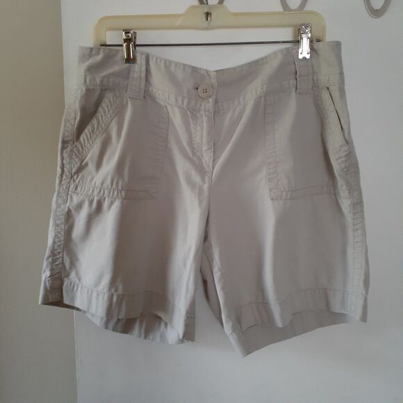 Ann Taylor Loft Shorts 12 L  beige chino summer classic shorts hiking walking - Picture 1 of 4